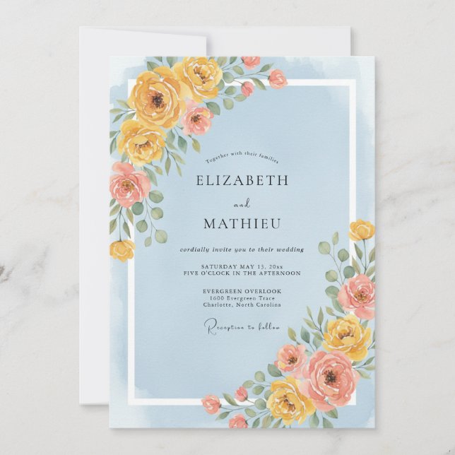 Light Blue Joyful Spring Wedding Invitation (Front)