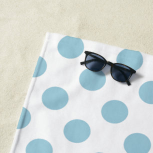 Light Blue Large Polka Dots on White Beach Towel