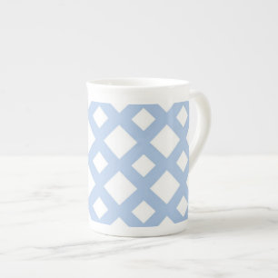Light Blue Lattice on White Bone China Mug