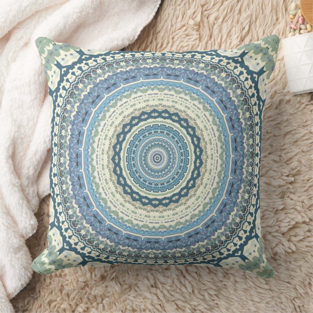 Light Blue Lavender Mandala Throw Pillow (Blanket)