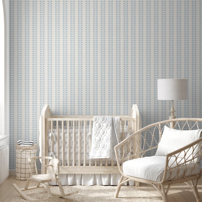 Light Blue Leaf Stripe Wallpaper (Kids)
