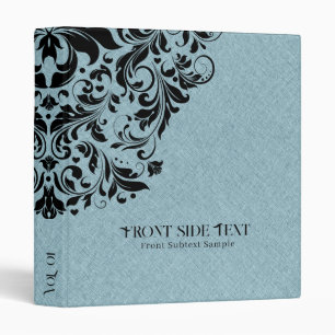Light Blue Linen Texture Black Floral Ornament Binder