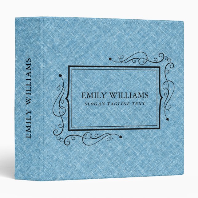 Light Blue Linen Texture Black Vintage Frame Binder (Front/Spine)