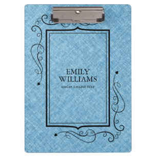 Light Blue Linen Texture Black Vintage Frame Clipboard