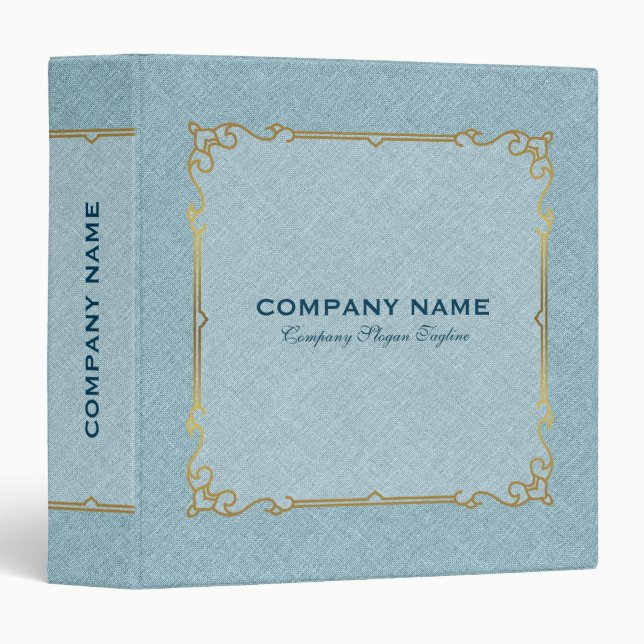 Light Blue Linen Texture Gold Vintage Frame Binder (Front/Spine)