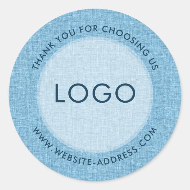 Light blue linen texture personalized text classic round sticker (Front)