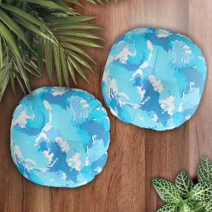 Light blue liquid abstract pattern and white  round pillow