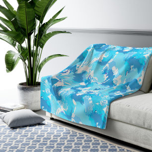 Light blue liquid abstract pattern and white  sherpa blanket