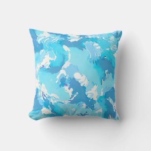 Light blue liquid abstract pattern and white  throw pillow