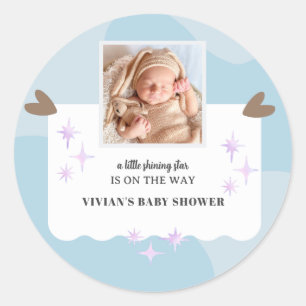 Light Blue Little Shining Star Photo Baby Shower Classic Round Sticker