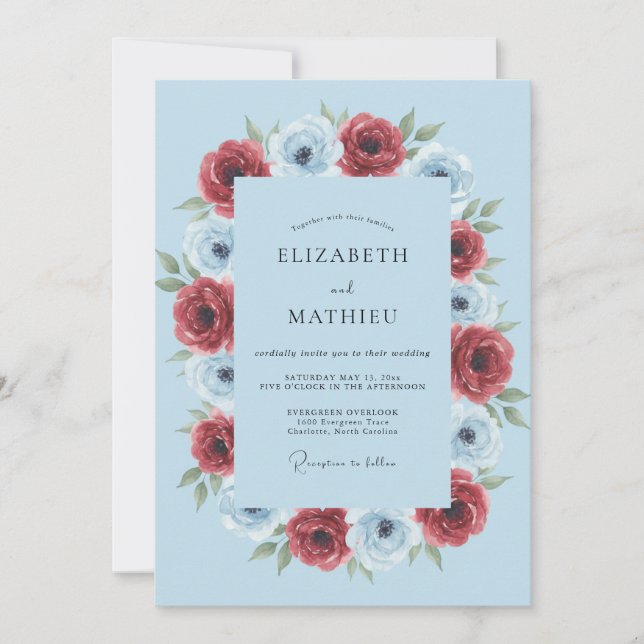 Light Blue Lush Anemone Wedding Invitation (Front)
