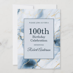 Light Blue Marble 100th Birthday Invitation