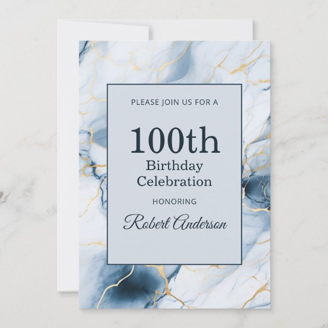 Light Blue Marble 100th Birthday Invitation (Front)