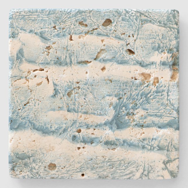 Light blue marble abstraction stone coaster (Front)