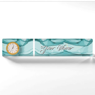 Light Blue Marble Elegant Modern Pattern Nameplate