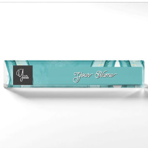 Light Blue Marble Elegant Modern Pattern Nameplate