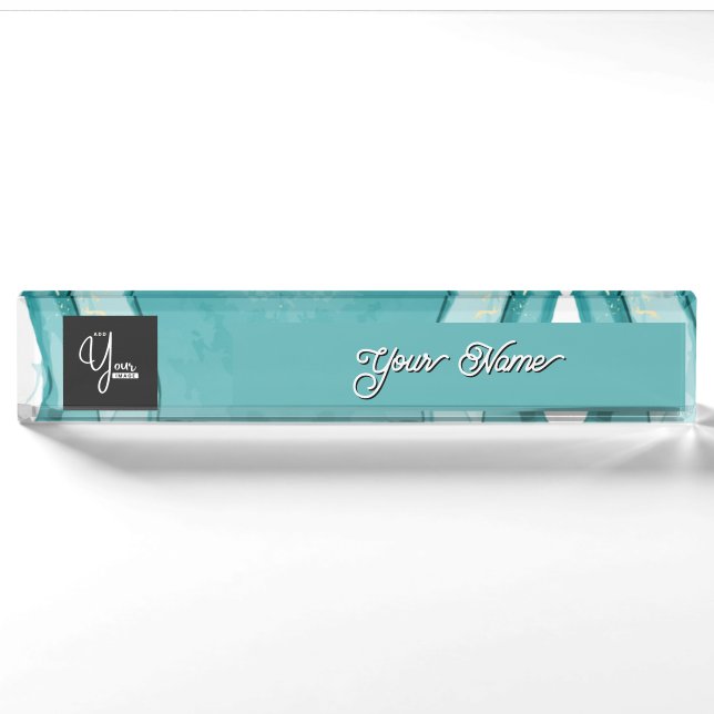 Light Blue Marble Elegant Modern Pattern Nameplate (Front)