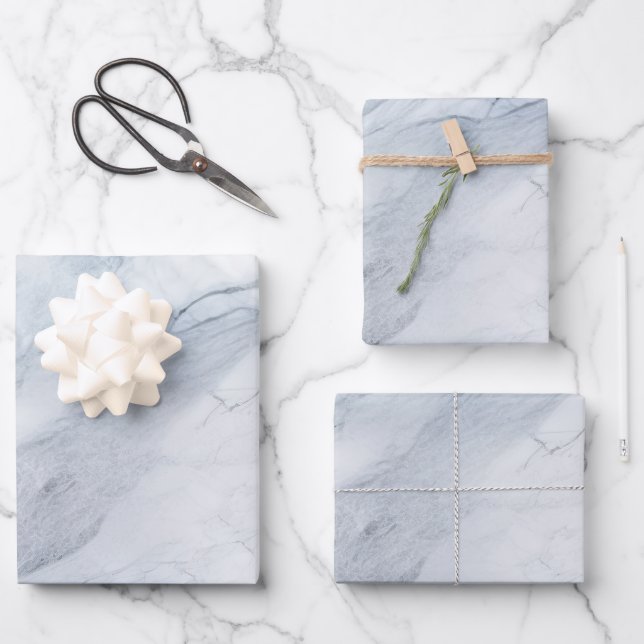 Light Blue Marble  Wrapping Paper Sheet (Front)