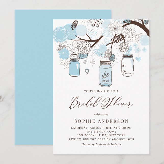 Light Blue Mason Jars Bridal Shower Invitation (Front/Back)