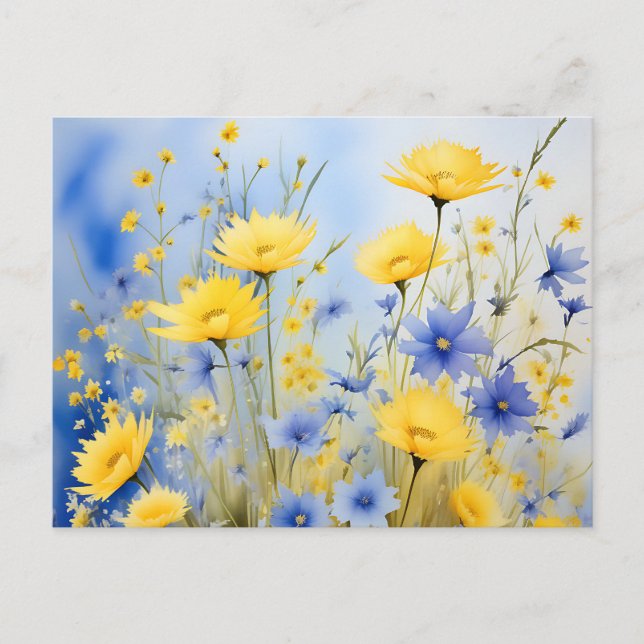 Light Blue Meadow with Delicate Wildflowers Postcard (Front)