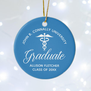 Light Blue Medical School Graduation Christmas Ceramic Ornament