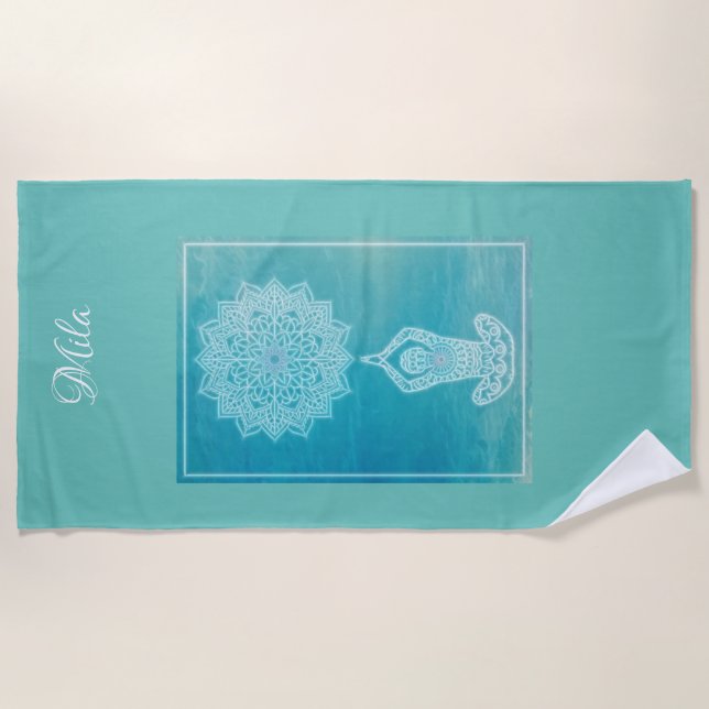 Light blue meditation  beach towel (Front)