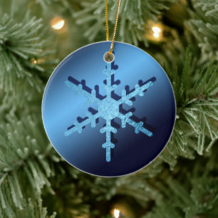 Light Blue Metallic Look Snowflake Beautiful Ceramic Ornament