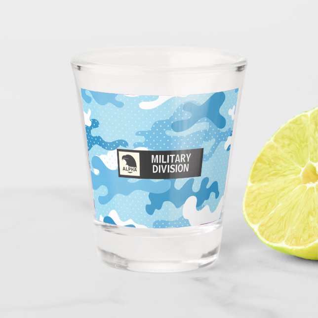 Light Blue Military Camo Shot Glass (Front)