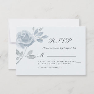 Light Blue Minimal Watercolor Rose Wedding RSVP Card