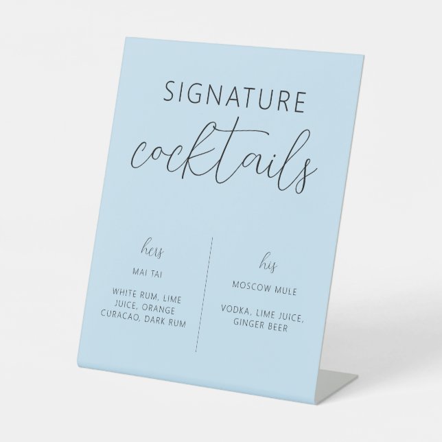 Light Blue Minimal Wedding Signature Cocktail Sign (Front)