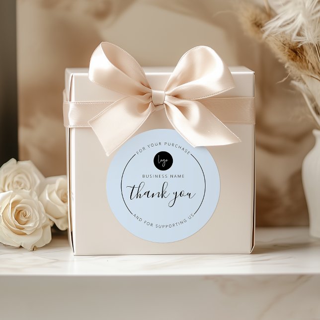 Light Blue Minimalist Aesthetic Thank You Circle Classic Round Sticker (Light Blue Minimalist Aesthetic Thank You Circle Classic Round Sticker)