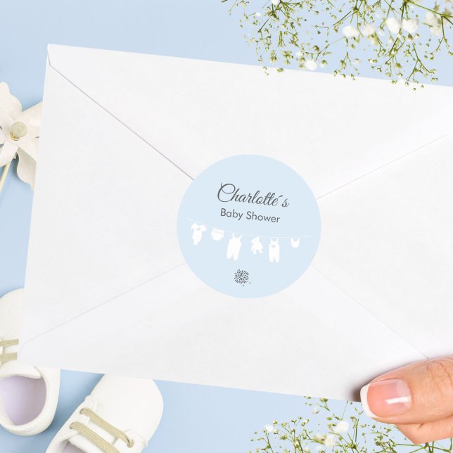 Light Blue Minimalist Baby Boy Shower Classic Round Sticker (Light Blue Minimalist Baby Boy Shower Classic Round Sticker ©Susanne Sachers - Sunny Mind 🌞)