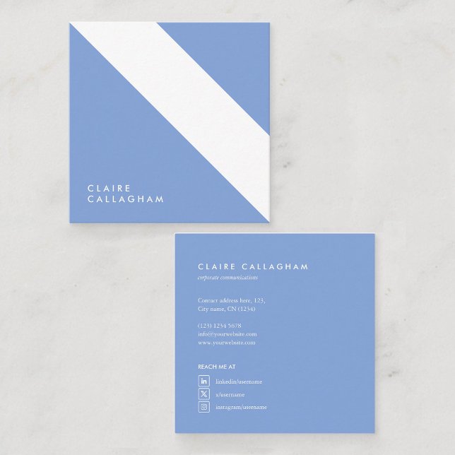 light blue minimalist modern geometric pattern square business card (Creator Uploaded)