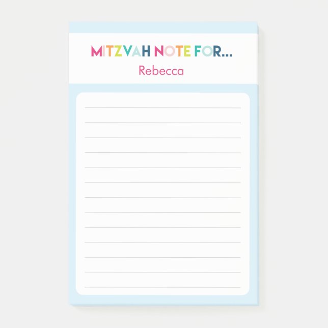 Light Blue Mitzvah Note: 4x6 Sticky Pad Post-it Notes (Front)