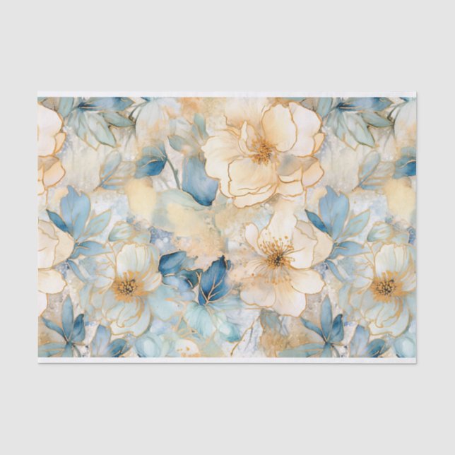 Light Blue Modern Abstract Roses  Tissue Paper (Front)