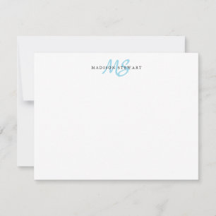 Light Blue Modern Stylish Brush Script Monogram Card