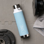 Light Blue Modern Typography Personalized Water Bottle<br><div class="desc">Trendy, vacuum insulated water bottle that features personalized name in white, modern typography on a light blue colour background. Personalize bottle by editing name and replacing name with your own as desired. Perfect for a birthday gift, wedding groomsman gift, etc. Select your water bottle style. Select your water bottle style....</div>