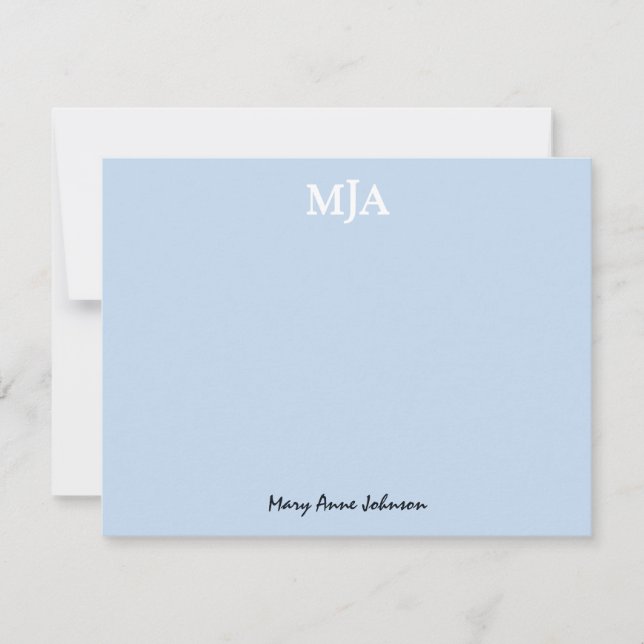 Light Blue Monogram 3 three letter Initials Modern Card (Front)