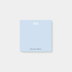 Light Blue Monogram 3 three letter Initials Modern Post-it Notes