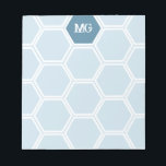 Light Blue Monogram Hexagon Honey Comb Pattern Notepad<br><div class="desc">Monogrammed notepad in light blue with your initials in a rustic distressed font. Honey comb notepad personalized with your initials in white against a blue hexagon.</div>