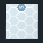 Light Blue Monogram Hexagon Honey Comb Pattern Notepad<br><div class="desc">Monogrammed notepad in light blue with your initials in a rustic distressed font. Honey comb notepad personalized with your initials in white against a blue hexagon.</div>