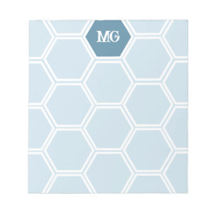 Light Blue Monogram Hexagon Honey Comb Pattern Notepad