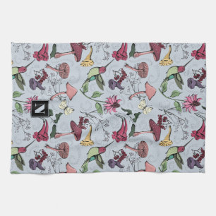 Light Blue Monogram Hummingbird & Flowers Garden Kitchen Towel