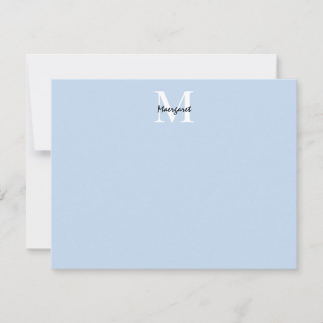 Light Blue Monogram Personalized Stationary Gifts Card (Front)