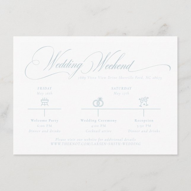 Light Blue Monogram Wedding Details Enclosure Card (Front)