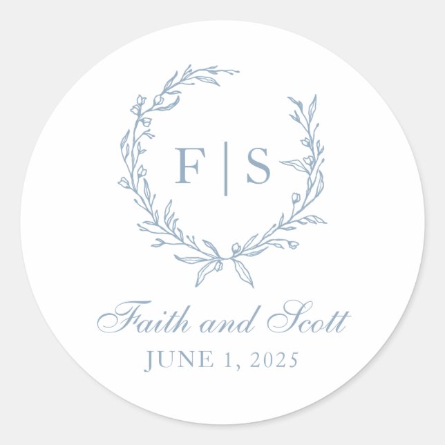Light Blue Monogram Wreath Stickers (Front)