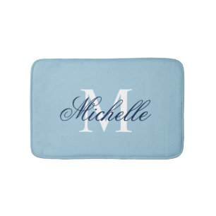Light blue monogrammed bath mat bathroom decor