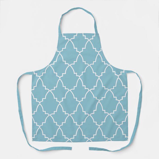 Light Blue Moroccan Lattice Pattern Apron (Front)