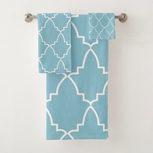 Light Blue Moroccan Lattice Pattern  Bath Towel Set