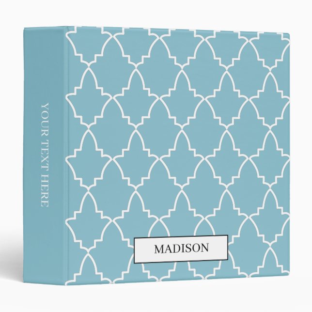 Light Blue Moroccan Lattice Pattern Binder (Front/Spine)